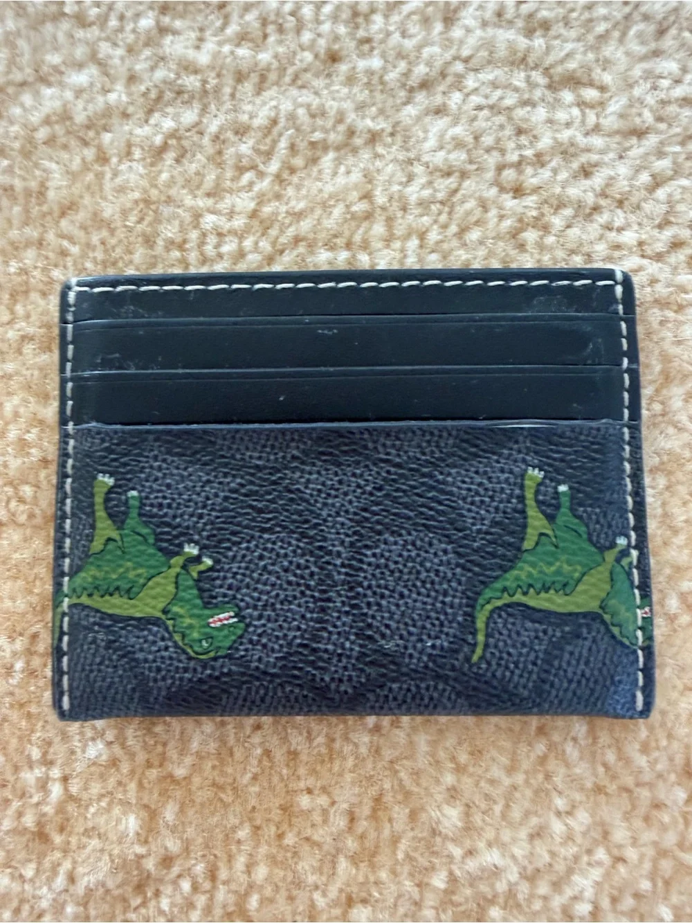 Coach Rexy Dinosaur Signature Slim Card Holder Wallet Black Green
